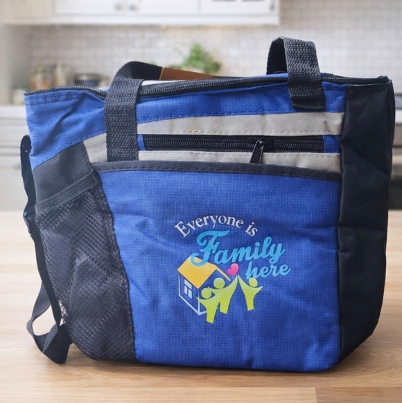 Other - Blue & Black Insulated Lunch Tote – “Everyone is Family Here”